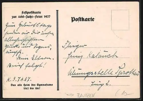 Künstler-AK Bautzen, Das alte Heim des Gymnasiums (1542 bis 1867)