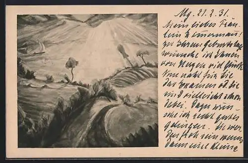 Künstler-AK sign. Erich Heckel: Sonnenschein im Frühling