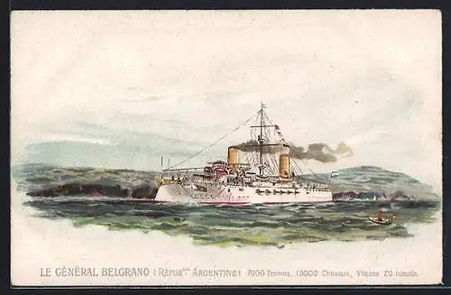 Lithographie Le General Belgrano (Republique Argentine), Kriegsschiff