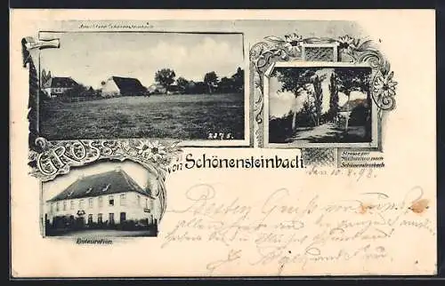 AK Schönensteinbach, Restauration, Strasse, Ortsansicht