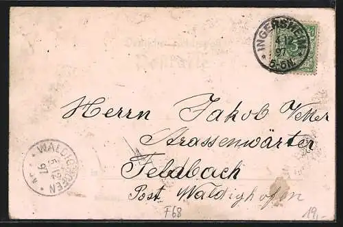 Lithographie Ingersheim, Rathhaus und Totalansicht