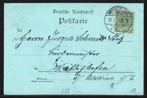 Mondschein-Lithographie Hüsseren-Wesserling, Eingang der Fabrik E. Gros Roman u. Cie., Kirche und Totalansicht