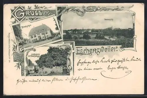 AK Eschenzweiler, Primärschule, Lindenplatz mit Hauptstrasse und Totalansicht