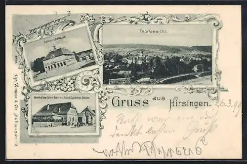 AK Hirsingen, Gasthof zum Stern, Bes. J. Jelsch, Gemeindehaus und Totalansicht