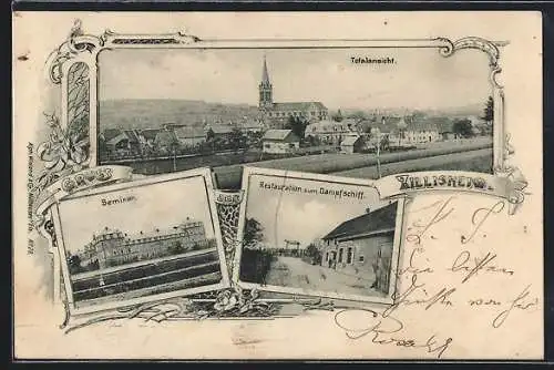 AK Zillisheim, Restauration zum Dampfschiff, Seminar, Ortsansicht