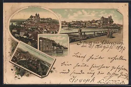 Lithographie Altbreisach, Blick vom Eckardsberg, Rheinthor und Totalansicht