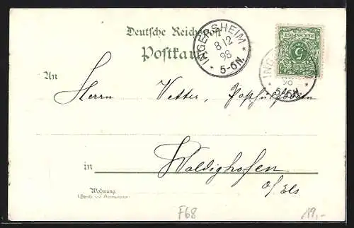 Lithographie Ingersheim, Restaurant Auguste Frey, Drei Aehren, Spital und Ortseingang mit Eisenbahn