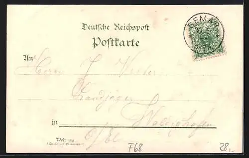 Lithographie Gemar, Gemeindehaus, Thor und Strassenpartien