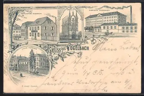 Lithographie Logelbach, Restaurant Hildebrand, Haus Herzog, Chapelle, Fabrique Haussmann