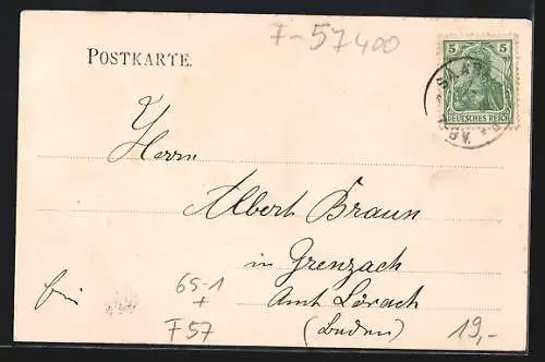 AK Saaraltdorf, Gasthaus zum Goldenen Löwen v. Thiry, Bahnhof, Totalansicht, Storchennest