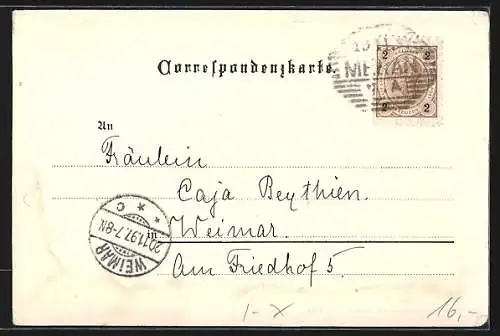 Lithographie Meran, Wandelhalle, Passeyer-Tor, Gilfpromenade, Tiroler in Tracht