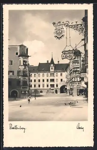 AK Rattenberg, Strassenpartie vor dem Gasthof & Café