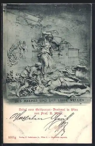 AK Wien, Grillparzerdenkmal, Relief Des Meeres und der Liebe Wellen