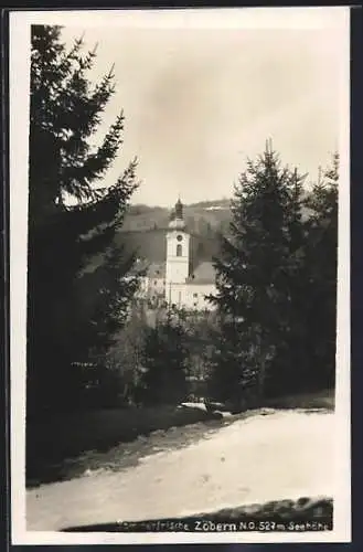 AK Zöbern /N. Ö., Durchblick zur Kirche