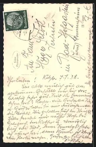 AK Kitzbühel, Strassenpartie mit J. Da Pont`s Friseurgeschäft und Blick zur Kirche