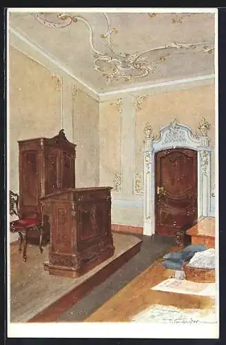 Künstler-AK Berndorf, Lehrzimmer der Schule im Rokokostil