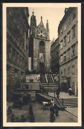 AK Wien I, Treppenaufgang zur Kirche Maria am Gestade