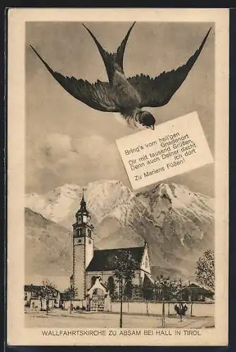 Schwalben-AK Absam bei Hall, Blick auf die Wallfahrtskirche