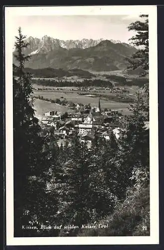 AK Kössen /Tirol, Ortsansicht gegen den wilden Kaiser