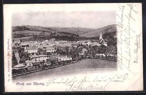 AK Aspang, Ortsansicht mit Bergpanorama aus der Vogelschau