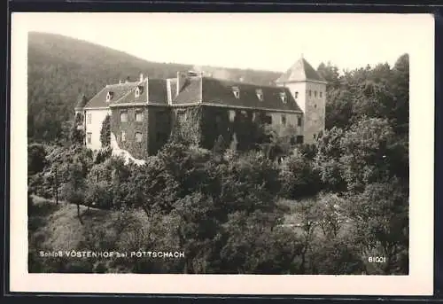 AK Pottschach, Schloss Vöstenhof aus der Vogelschau