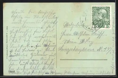 Mondschein-AK Weissenbach an der Triesting, Totalansicht mit Schneeberg aus der Vogelschau