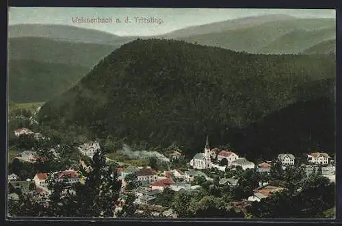 AK Weissenbach a. d. Triesting, Ortsansicht mit Bergpanorama aus der Vogelschau