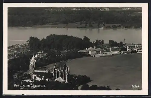 AK Bad Deutsch-Altenburg, Teilansicht mit Kirche und Donau aus der Vogelschau