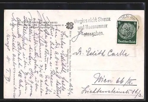 AK Heiligenkreuz /N. Do., Cistercienser-Abtei, durch ein Tor gesehen