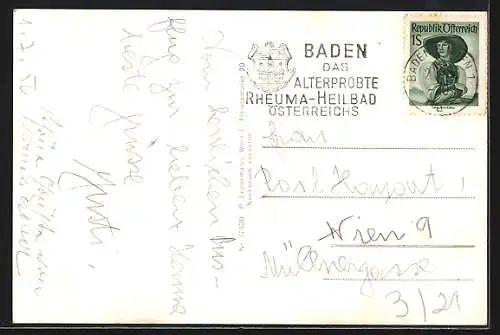 AK Baden bei Wien, Helenenthal, Ortsansicht von der Ziehrerhöhe aus, mit Strasse u. Ruine Rauhenstein