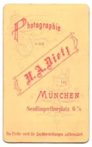 Fotografie N. A. Dietz, München, junges Mädchen im dunklen Kleid mit geflochtenen Haaren