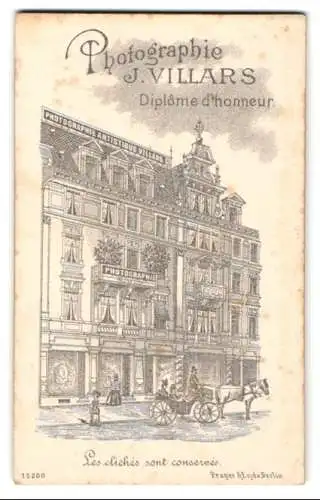 Fotografie J. Villars, Bienne, Ansicht Bienne, Pferdekutsche vor dem Ateliers Haus mit Werbeschriftzug