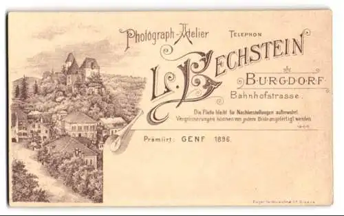 Fotografie L. Bechstein, Burgdorf, Bahnhofstr., Ansicht Burgdorf (BE), Blick auf den schweizer Ort mit Schloss Burgdorf