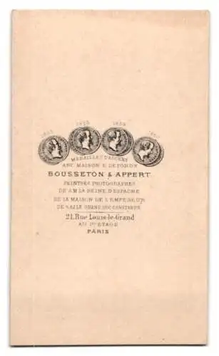 Fotografie Bousseton & Appert, Paris, Rue Louis-le-Grand 21, Porträt eines älteren Herrn mit Bart