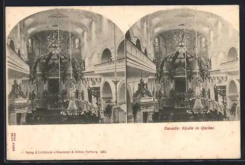 Stereo-AK Quebec, Innenansicht einer Kirche