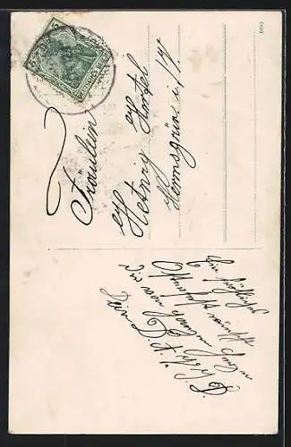 Foto-AK BNK Nr. 34049 /1: Frau mit Osterkorb und Weidenzweig, Ostergruss