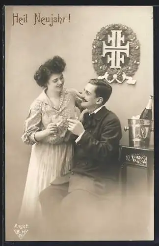 Foto-AK BNK: Paar stösst zu Neujahr an