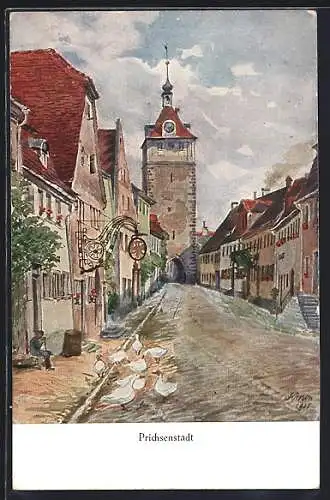 Künstler-AK Prichsenstadt, Strassenpartie mit Tor