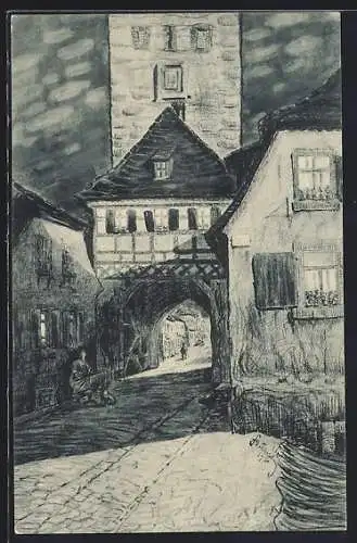 Künstler-AK Mainbernheim, Partie vor dem Stadttor