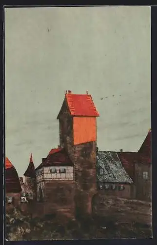 Künstler-AK Mainbernheim, Turm im letzten Sonnenschein des Tages