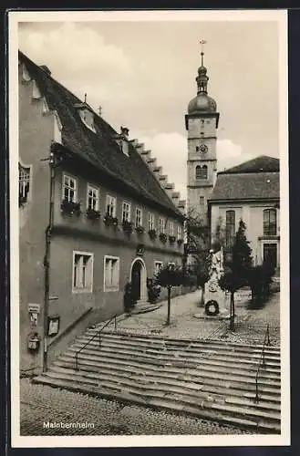 AK Mainbernheim, Kriegerdenkmal und Kirchturm