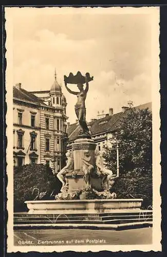 AK Görlitz, Zierbrunnen auf dem Postplatz