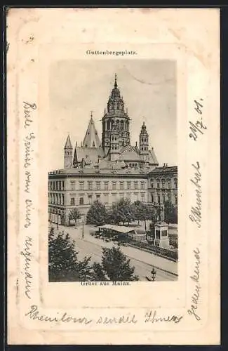 AK Mainz, Guttenbergsplatz und Dom