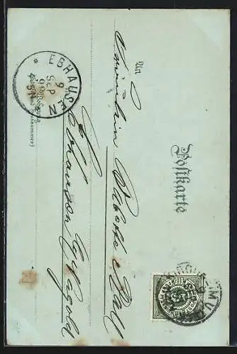 Mondschein-Lithographie Teck, Blick auf die Burg, Ruine