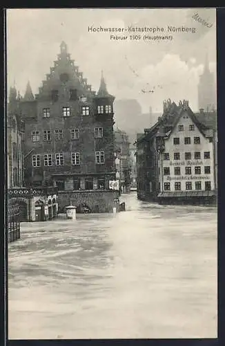 AK Nürnberg, Hochwasser-Katastrophe am Hauptmarkt im Februar 1909