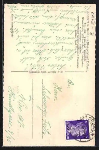 AK Döbeln, Café-Ballhaus Stanpitzbad v. Paul Haufe, Innenansicht