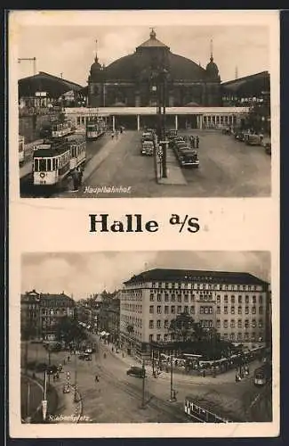 AK Halle a. S., Hauptbahnhof, Hotel Goldene Kugel