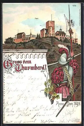 Lithographie Thurmberg, Ritter vor der Burg