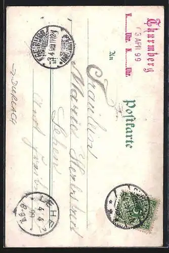 Lithographie Thurmberg, Ritter vor der Burg