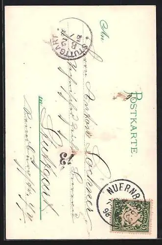 Lithographie Nürnberg, Karls-Brücke, Laufer Thor, St. Lorenz-Kirche an der Königsstrasse, Henkersteg